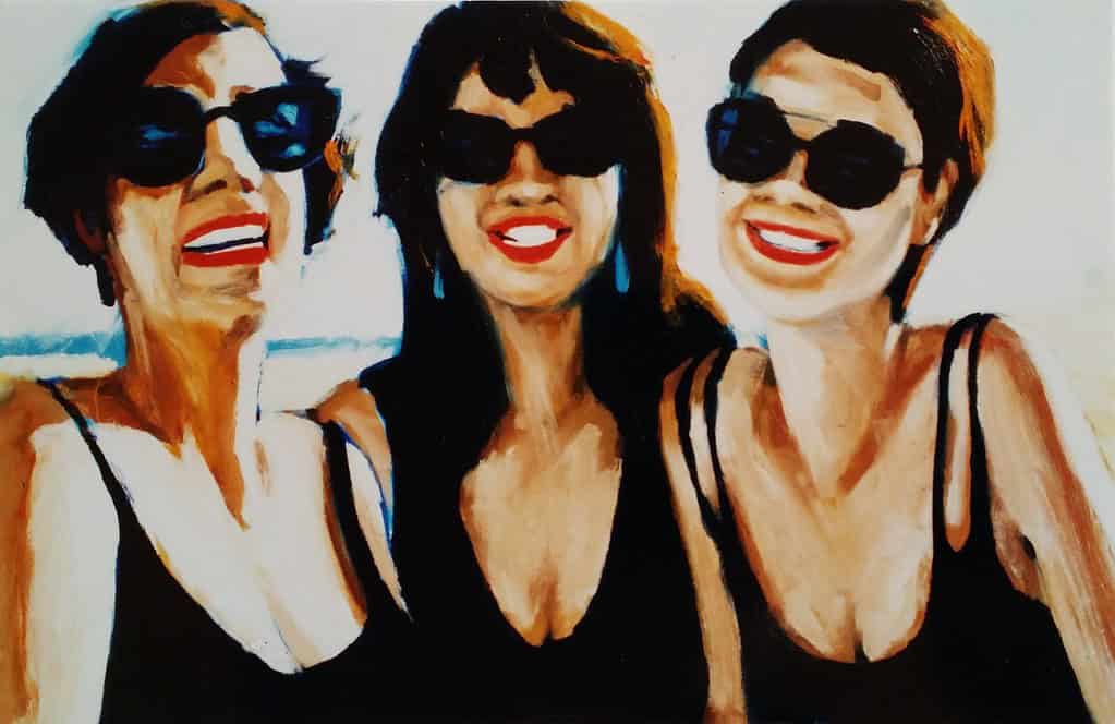 New York Girls at the Beach - 1996 Oil on Board