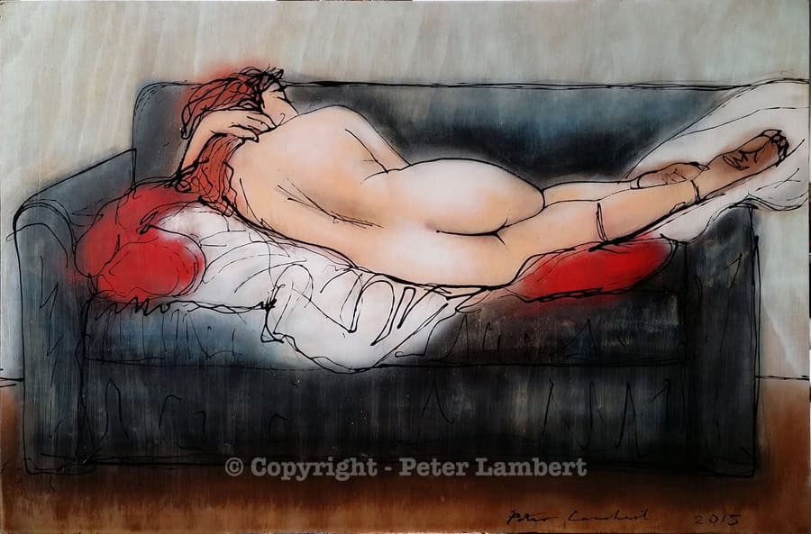 Reclining Nude on Black Couch