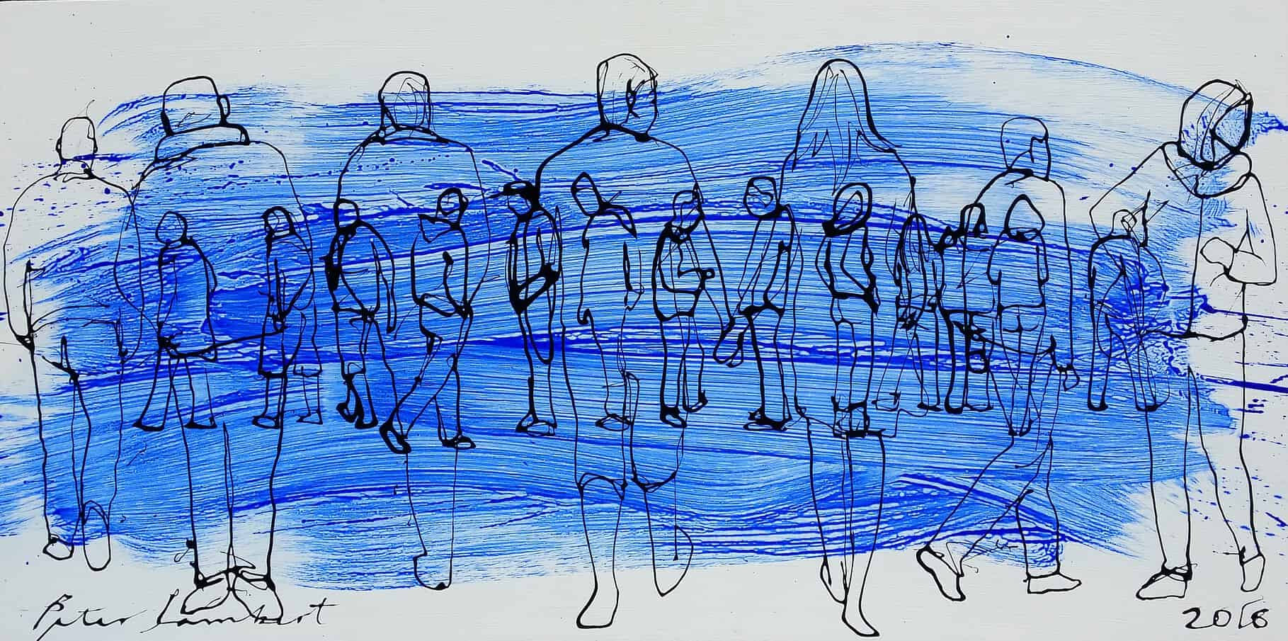 People Walking On Blue