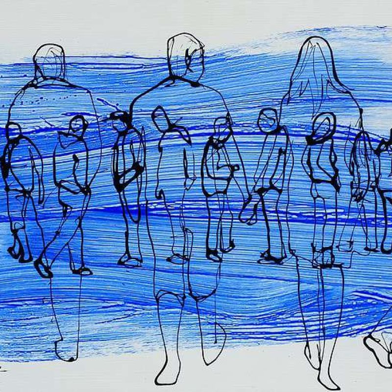 People Walking On Blue