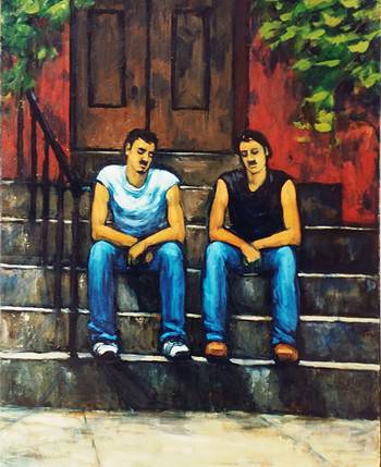 Friends sitting on the Stoop, New York